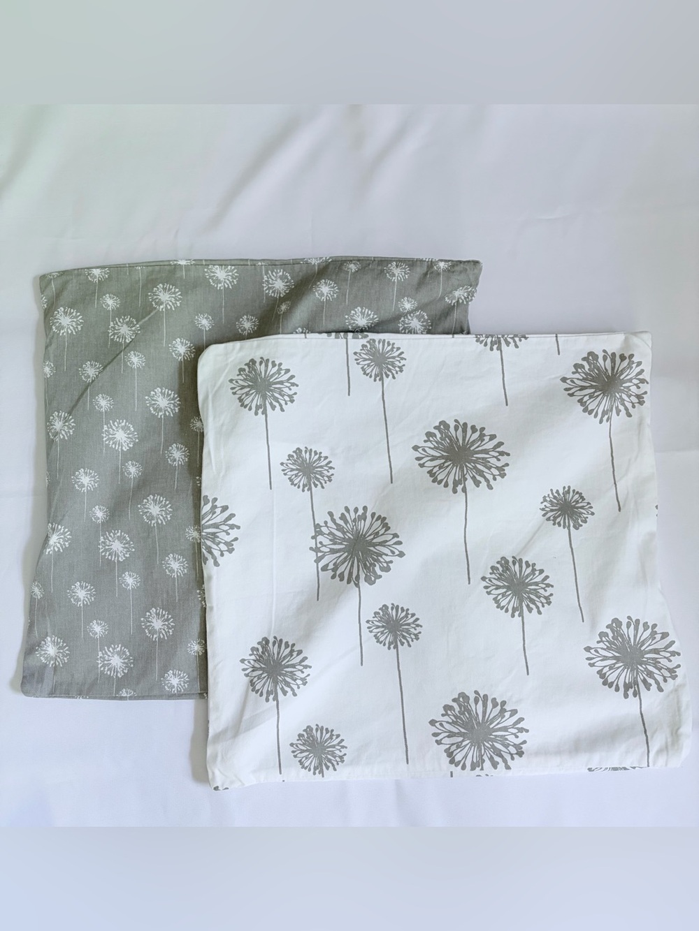 Two Coordinating Cotton Throw Pillow Covers- Gray & White